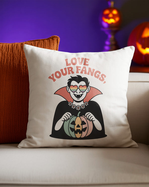Pillow Cushion Love Your Fangs Vampire Pumpkin Cute Halloween GPL077