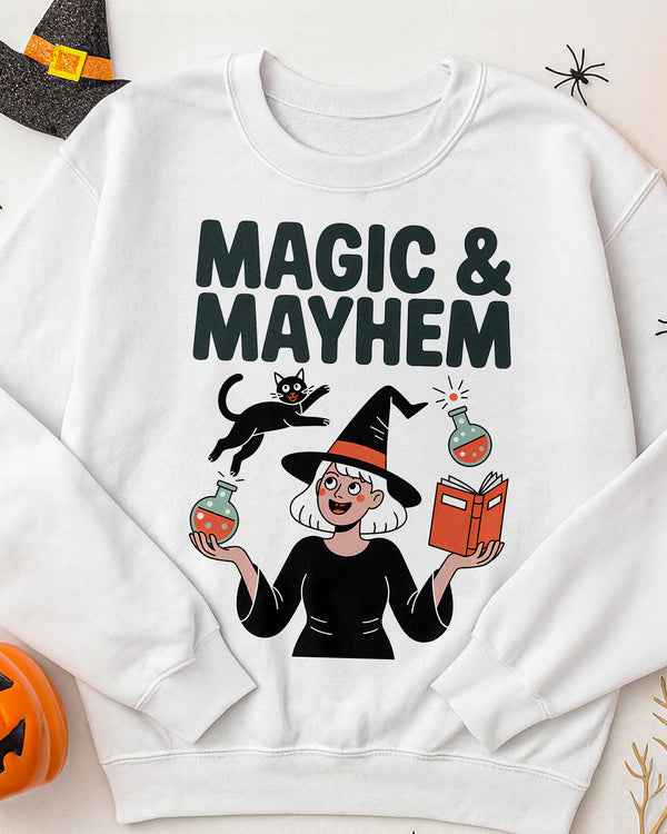 Sweater Magic & Mayhem Witch and Black Cat Physical Chemistry Cute Halloween GSW071