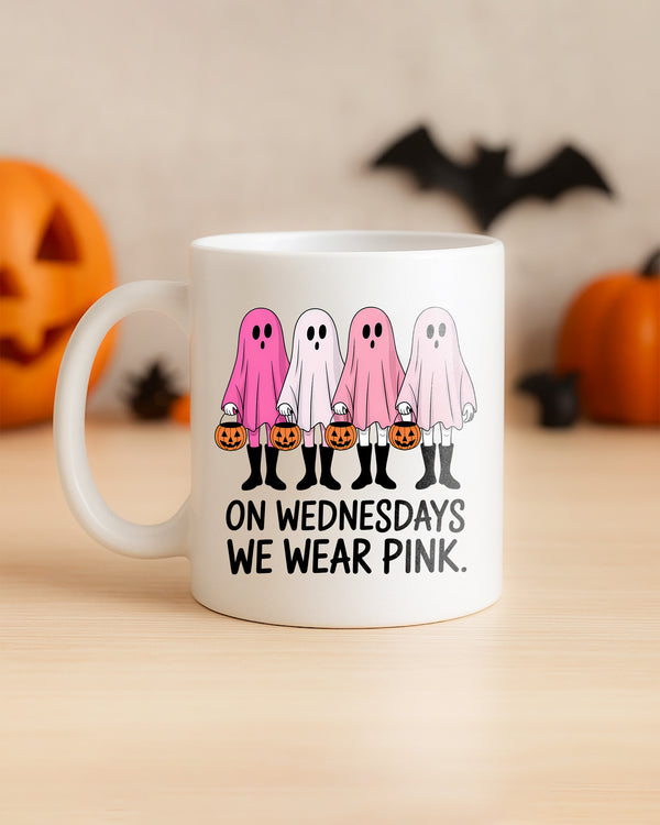 Mug On Wednesdays We Wear Pink Ghost Cute Halloween GMG076