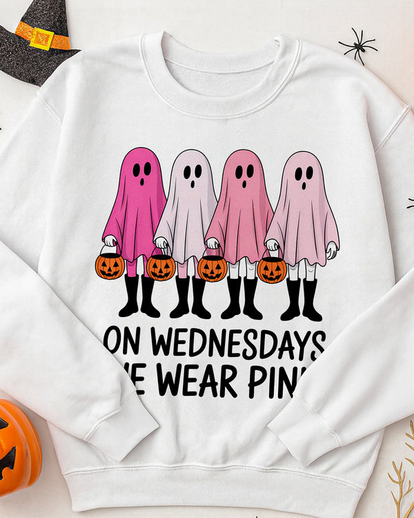 Sweater On Wednesdays We Wear Pink Ghost Cute Halloween GSW076