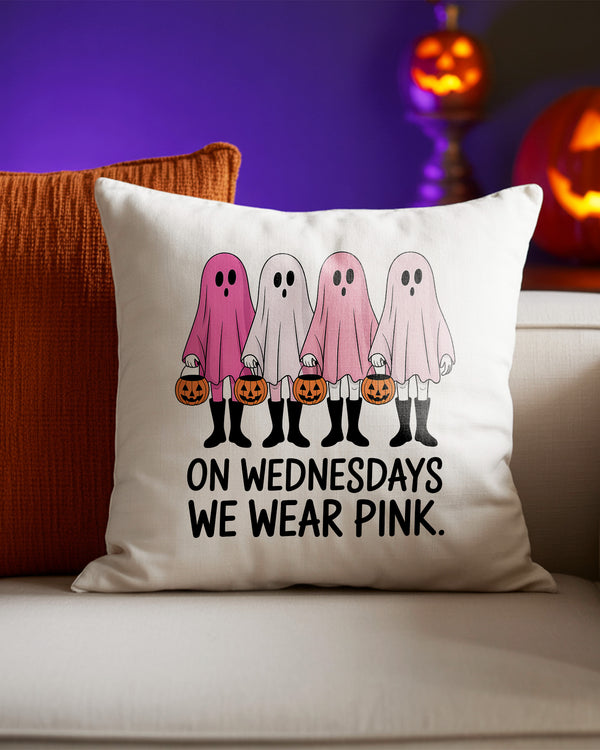 Pillow Cushion On Wednesdays We Wear Pink Ghost Cute Halloween GPL084
