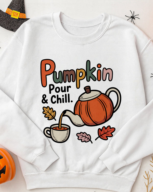 Sweater Pumpkin Pour and Chill Coffee and Tea Cute Halloween GSW083