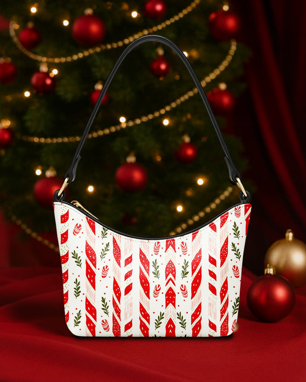 Leather Baguette Bag Underarm Shoulder Bag Red Xmas Pattern GSD030