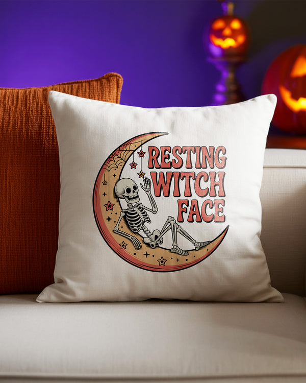 Pillow Cushion Resting Witch Face Skeleton Moon Cute Halloween GPL095