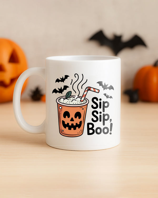 Mug Sip Sip Boo Coffee Ghost Bat Cute Halloween GMG091