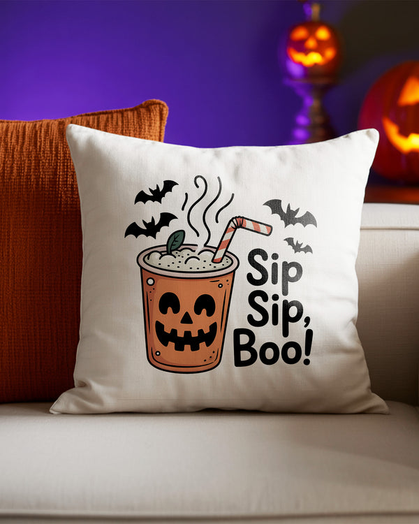 Pillow Cushion Sip Sip Boo Coffee Ghost Bat Cute Halloween GPL0102