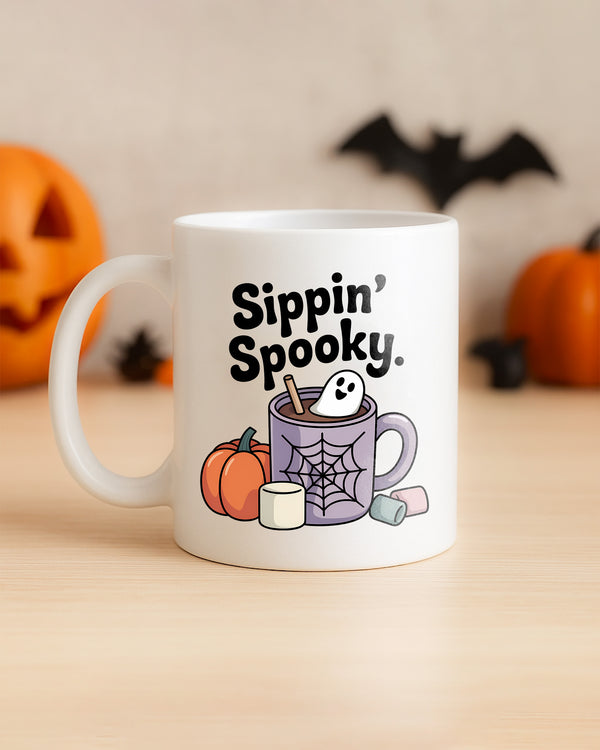 Mug Sippin’ Spooky Spider Coffee Ghost Cute Halloween GMG092
