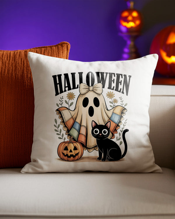 Pillow Cushion Spooky Season Quilt Ghost Black Cat Bat Cute Halloween 02 GPL0118