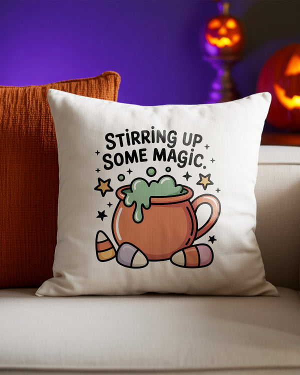Pillow Cushion Stirring Up Some Magic Cauldron Cute Halloween GPL0121