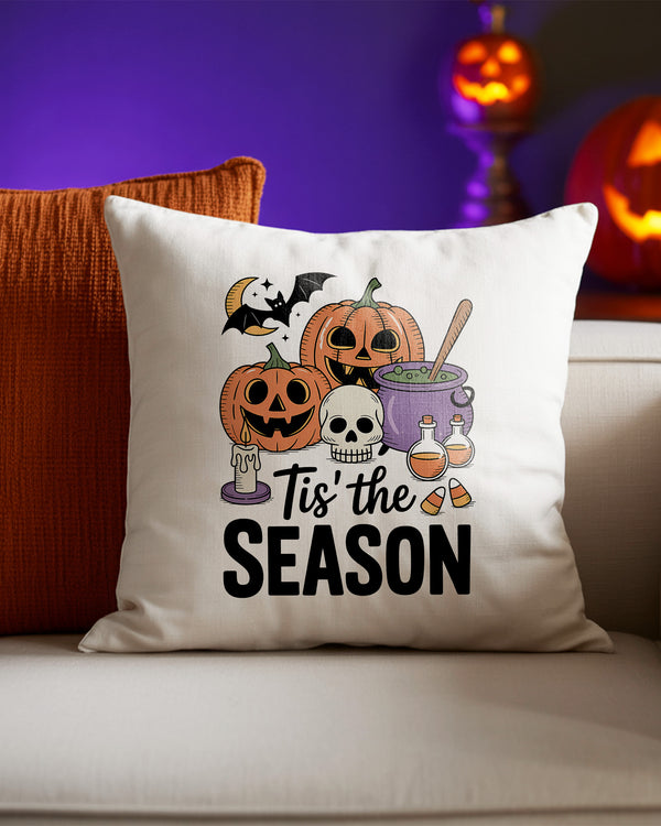 Pillow Cushion Tis The Season Skull Pumpkin Cute Halloween GPL0129