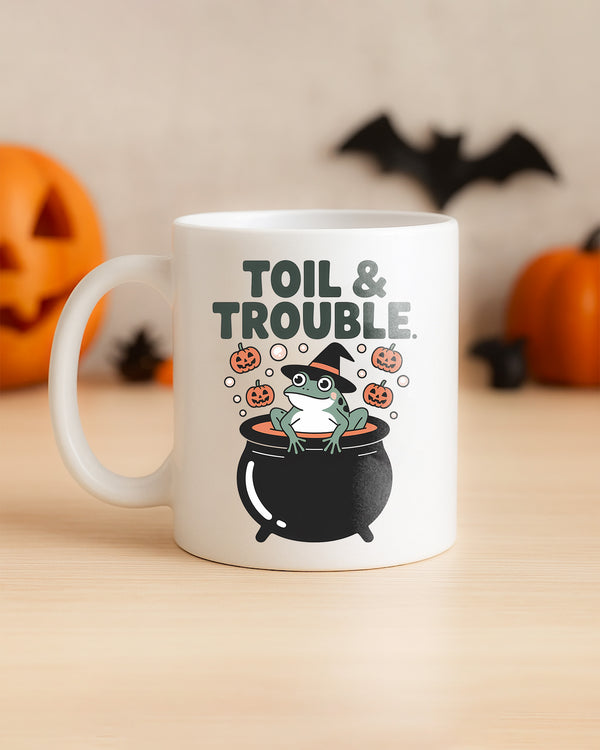 Mug Toil & Trouble Frog Cauldron Pumpkin Cute Halloween GMG0115