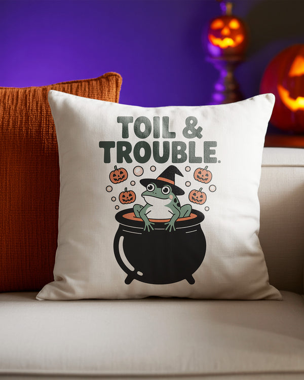 Pillow Cushion Toil & Trouble Frog Cauldron Pumpkin Cute Halloween GPL0133