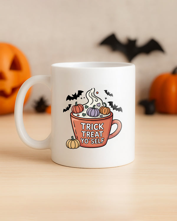 Mug Trick Treat Drink Yo Self Bat Pumpkin Cute Halloween GMG0126