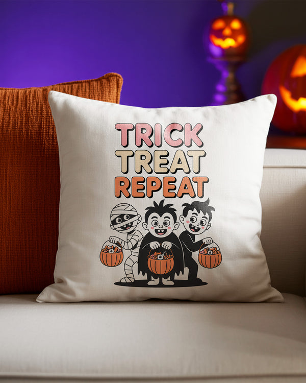 Pillow Cushion Trick Treat Repeat Happy Vampire Pumpkin Cute Halloween GPL0146