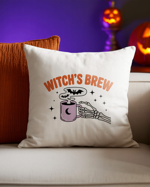 Pillow Cushion Witch Brew Skeleton with Moon Coffee Cute Halloween GPL0154