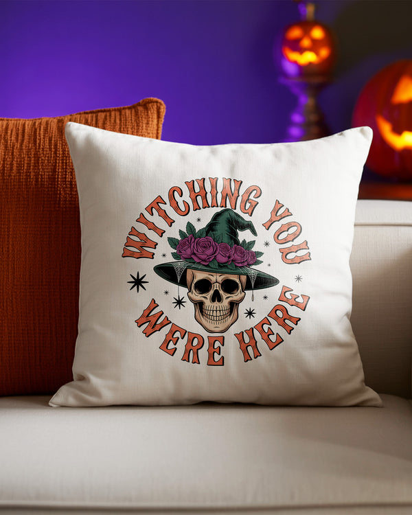 Pillow Cushion Witching You Were Here Skull Cute Halloween GPL0156