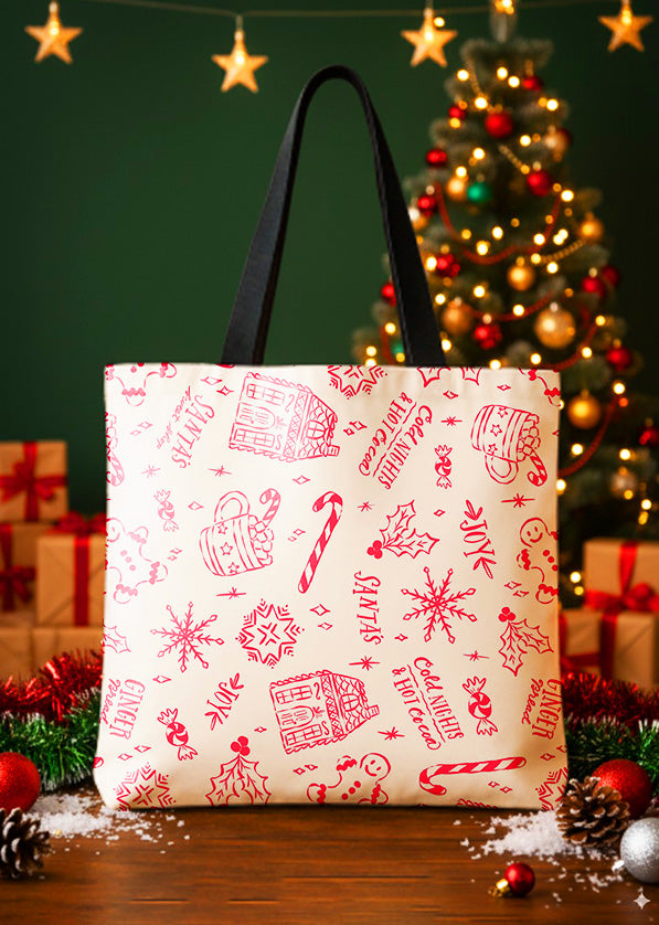 Canvas Totebag Ginger Candy and House Xmas Pink Pattern Cute Christmas GTT0294
