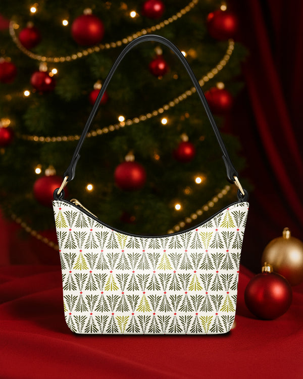 Leather Baguette Bag Underarm Shoulder Bag Xmas Tree Pattern GSD032