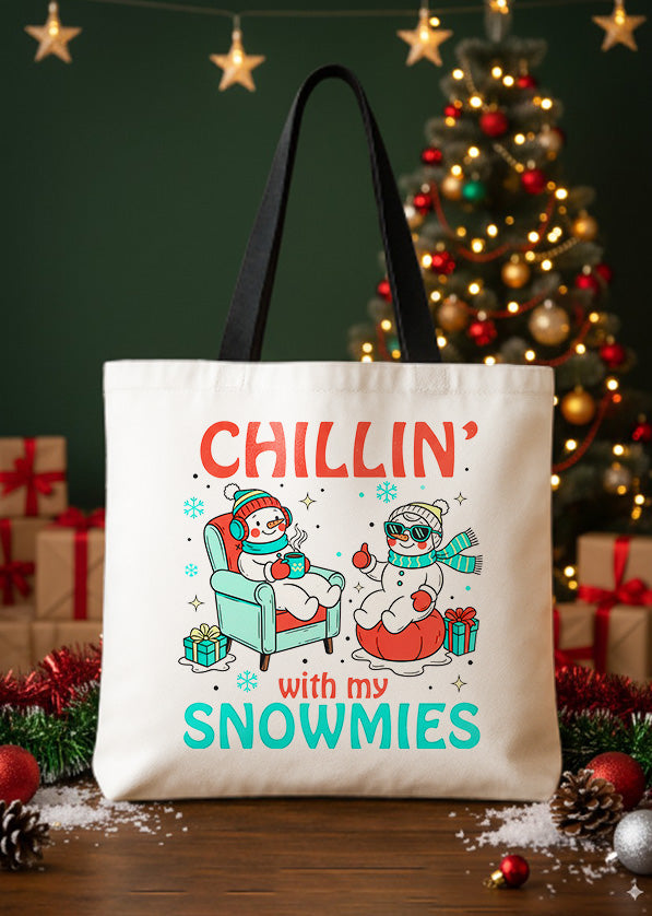 Canvas Totebag Chilllin With My Snowmies Cute Christmas GTT0238