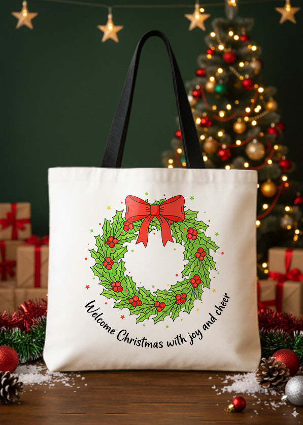 Canvas Totebag Welcome Christmas With Joy And Cheer GTT0342