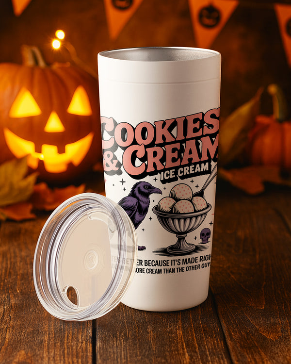 Stainless Tumbler Cookies Cream Ice Cream Raven Skull Cute Halloween GTB0132