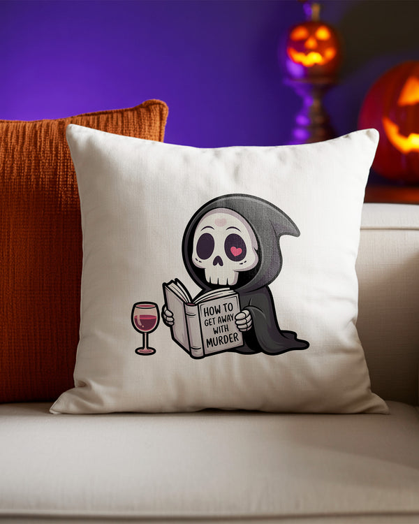 Pillow Cushion cute-grim-reaperGrim Reaper Reading Murder Book Wine Cute Halloween GPL037