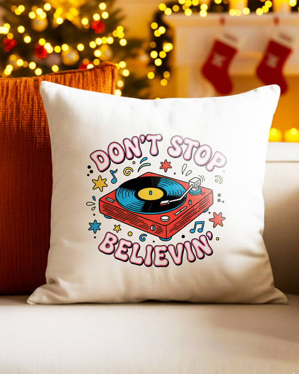 Pillow Cushion Case Dont Stop Believin Record Player Cute Christmas GPL0214