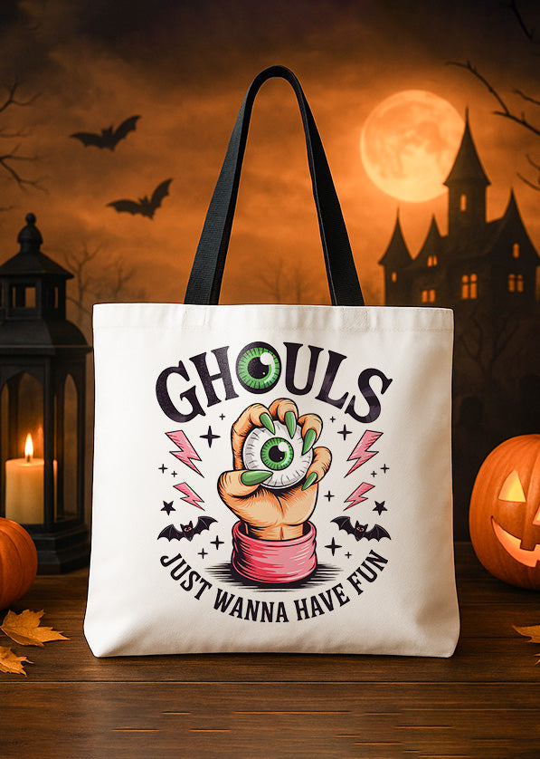 Canvas Tote Ghouls Hand Holding Eyeball Bats Cute Halloween GTT0217