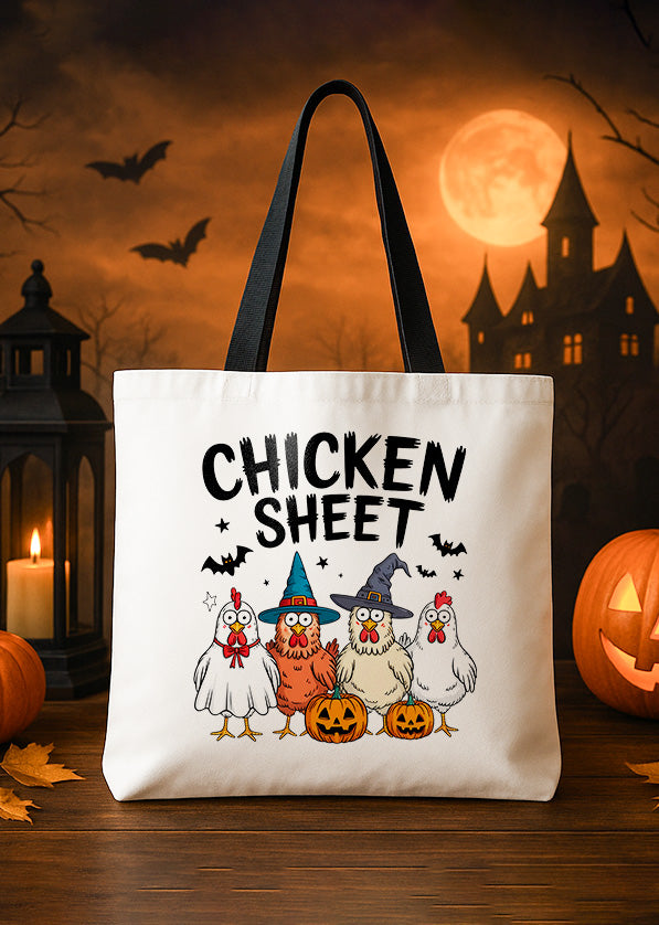 Canvas Tote Halloween Chickens With Pumpkins Cute Halloween GTT0219