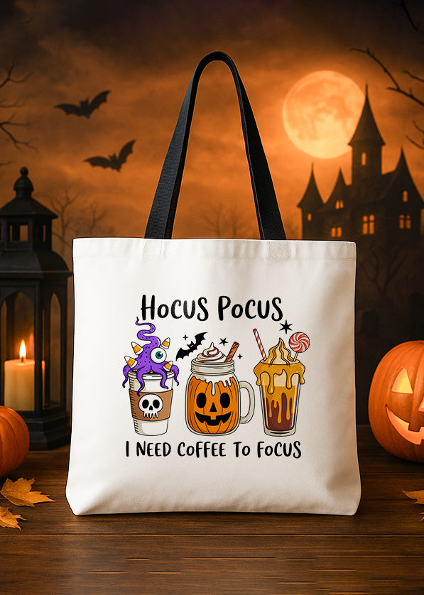 Canvas Tote Halloween Coffee Drinks Hocus Pocus Cute Halloween GTT0218