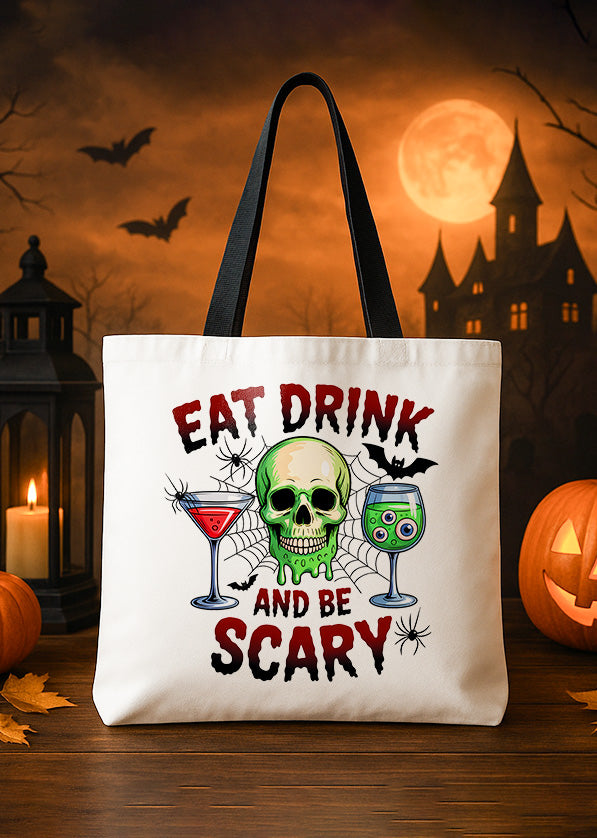 Canvas Tote Halloween Skull Drinks Scary Cute Halloween GTT0222
