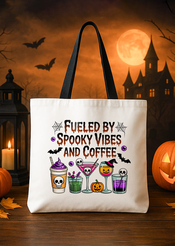 Canvas Tote Halloween Spooky Vibes Coffee Drinks Cute Halloween GTT0223