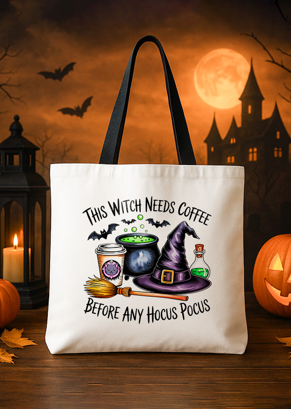 Canvas Tote Halloween Witch Coffee Potion Broom Hat Cute Halloween GTT0224