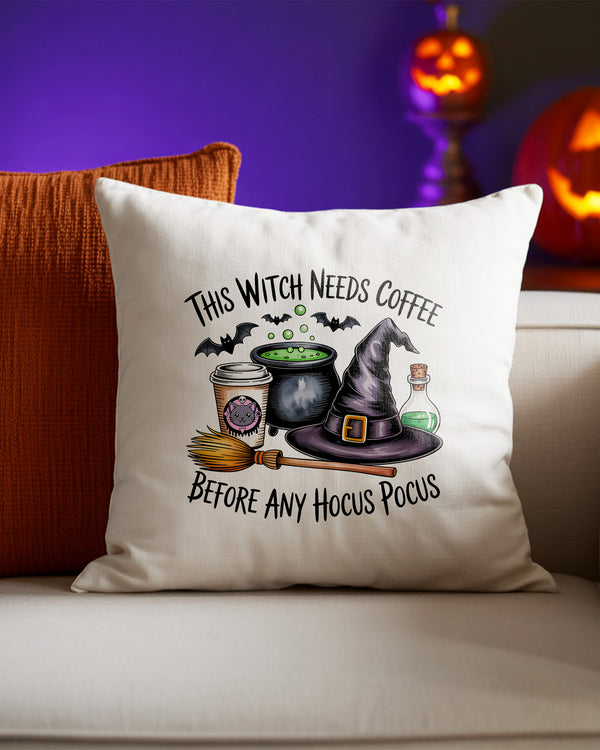Pillow Cushion Halloween Witch Coffee Potion Broom Hat Cute Halloween GPL0167