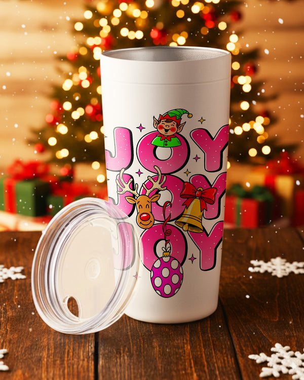 Stainless Tumbler Joy Christmas Elf Reindeer Bell Ornament GTB0186