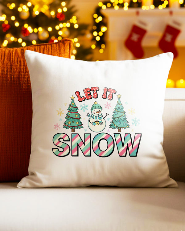 Pillow Cushion Case Let It Snow Snowman Christmas Trees Cute Christmas GPL0219