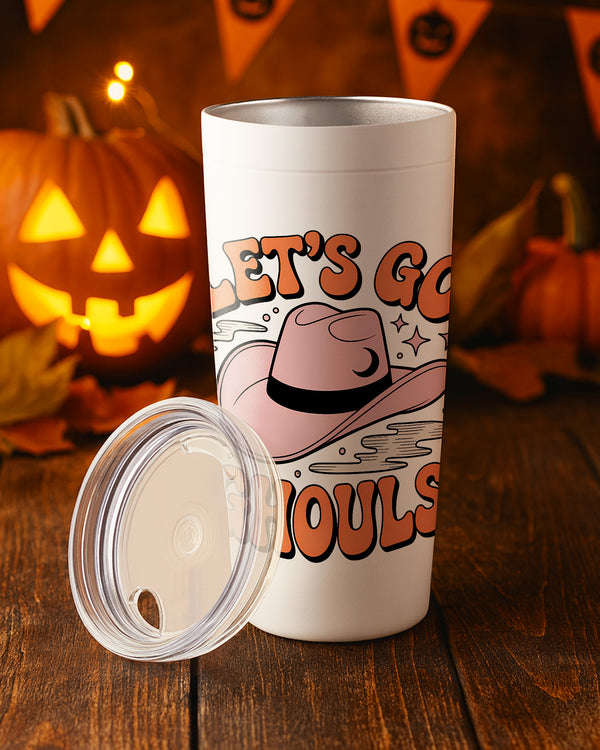 Stainless Tumbler Lets Go Ghouls Pink Cowboy Hat Cute Halloween GTB0142