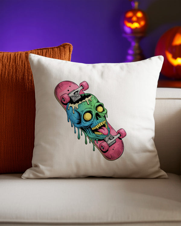 Pillow Cushion Melting Skull On Skateboard Cute Halloween GPL080