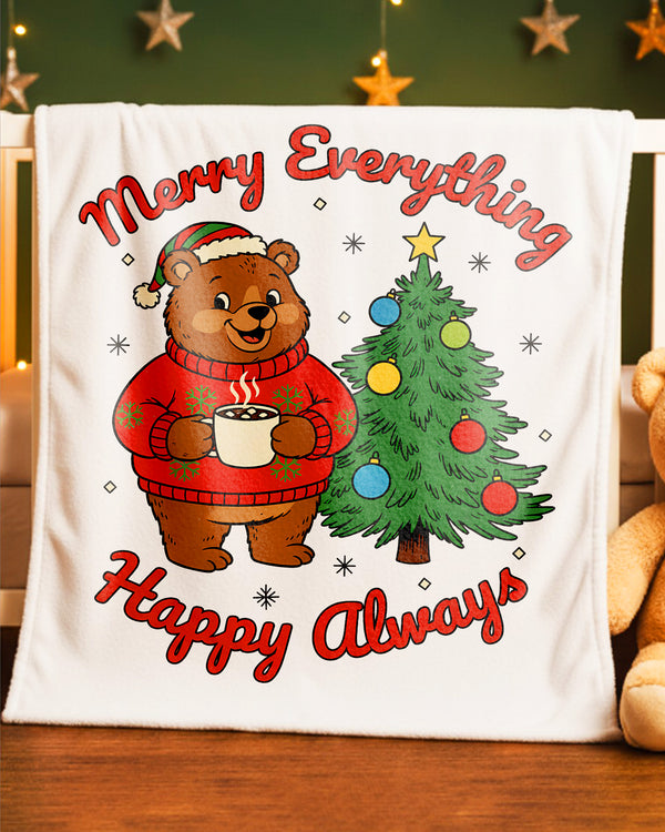 Blanket Merry Everything Happy Always Bear Christmas Tree Happy Christmas GBL026