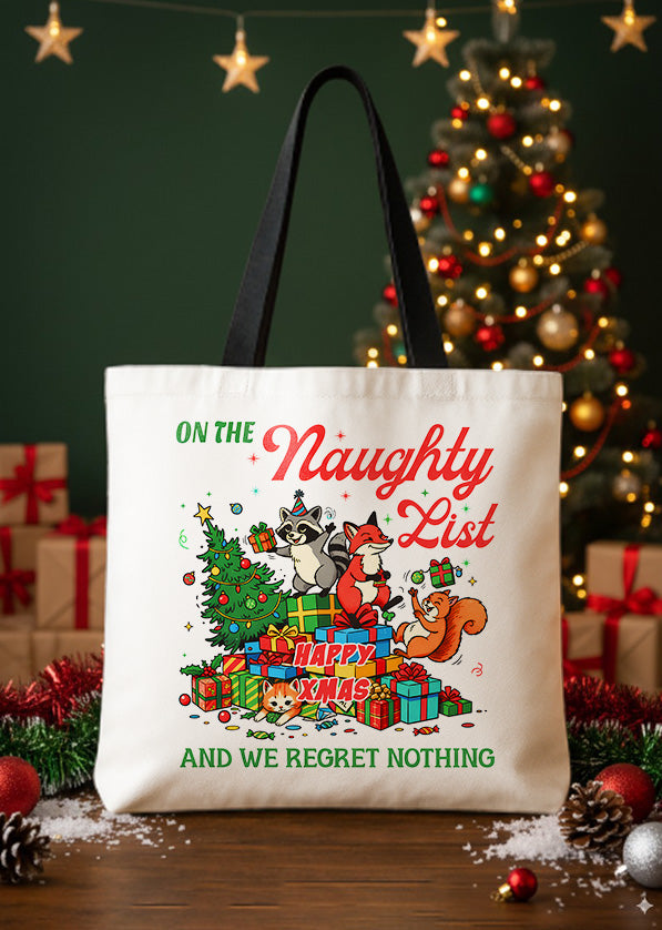 Canvas Totebag Naughty List Christmas Animals Gifts Cute Christmas GTT0245