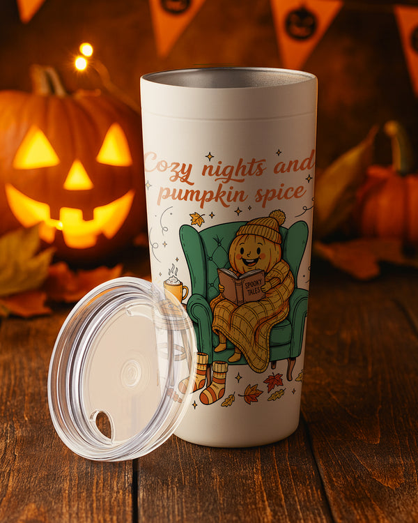 Stainless Tumbler Pumpkin Reading Cozy Night Cute Halloween GTB0170