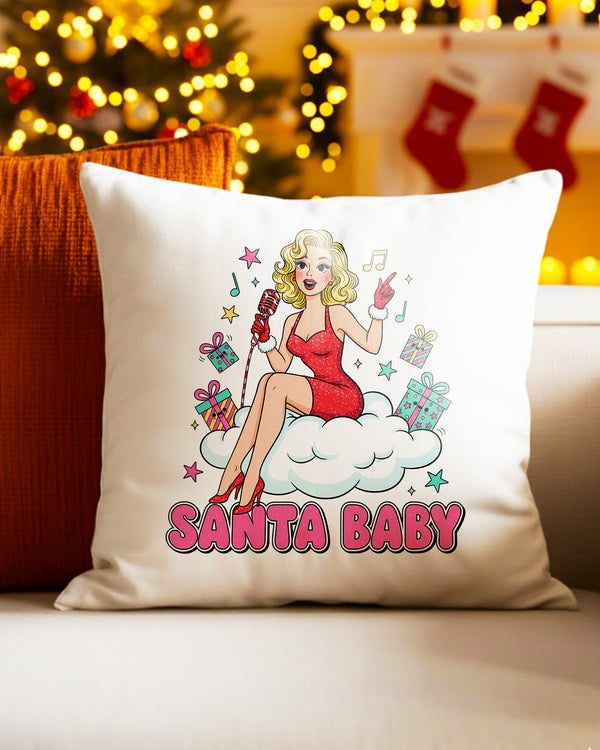 Pillow Cushion Case Santa Baby Girl Singing Cute Christmas GPL0222