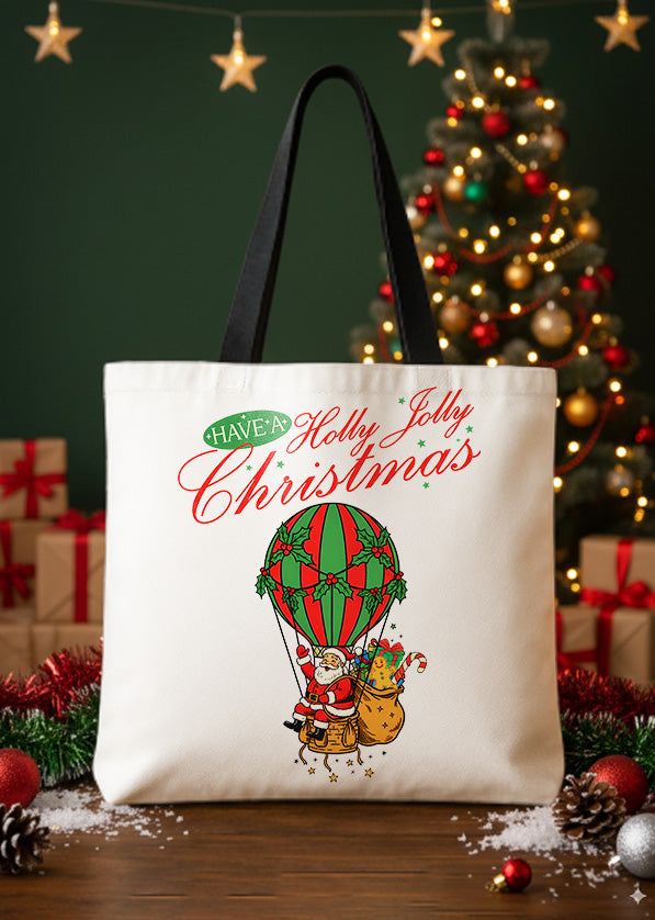 Canvas Totebag Santa Christmas Hot Air Balloon Cute Christmas GTT0246