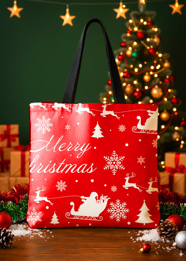 Canvas Totebag Santa Reindeer Snowflakes Cute Christmas GTT0260