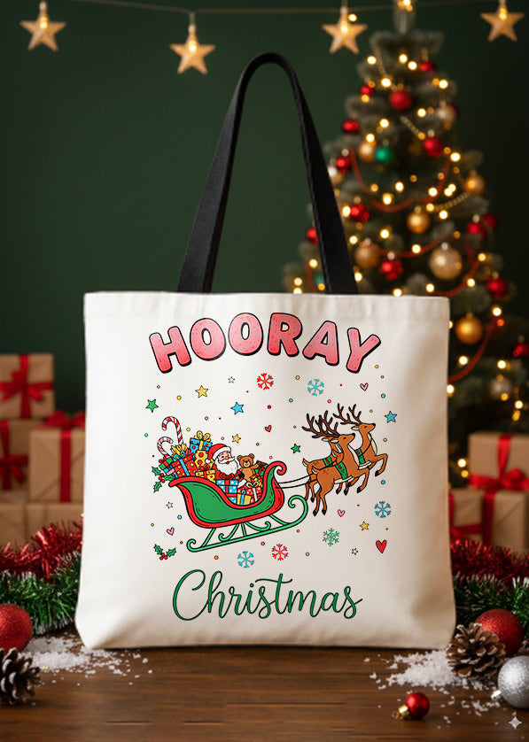 Canvas Totebag Santa Sleigh Christmas Reindeer Gifts Hooray GTT0286