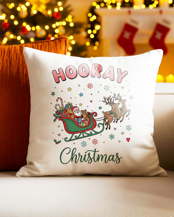 Pillow Cushion Case Santa Sleigh Christmas Reindeer Gifts Hooray Cute Christmas GPL0224