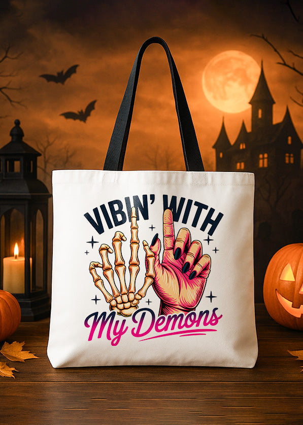 Canvas Tote Skeleton Hand With My Demons Cute Halloween GTT0226
