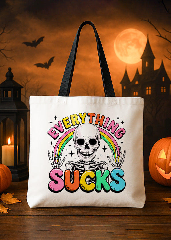 Canvas Tote Skeleton Rainbow Everything Sucks Cute Halloween GTT0227