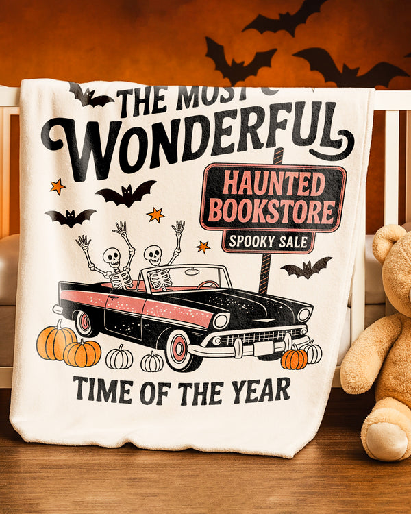 Blanket Skeletons Car Haunted Bookstore Pumpkins Cute Halloween GBL016