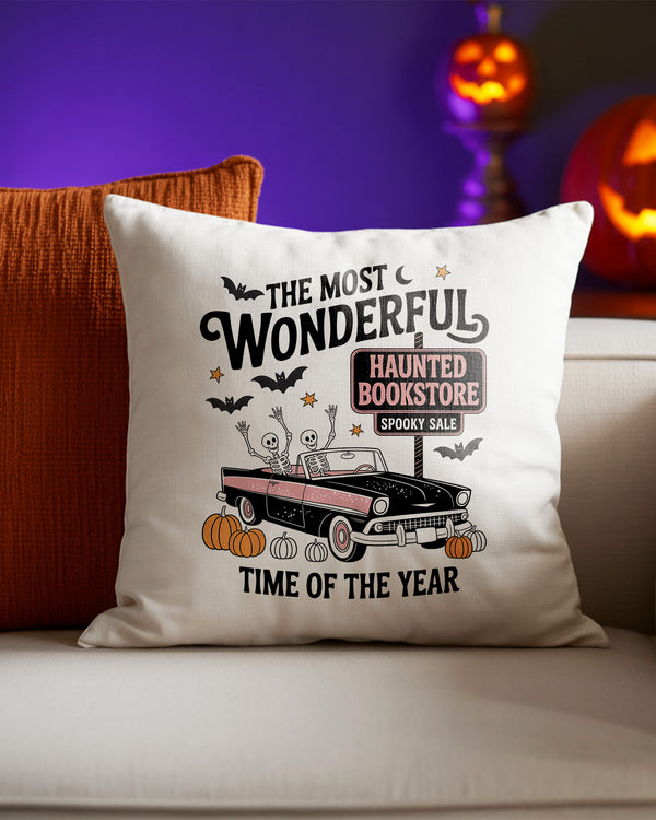 Pillow Cushion Skeletons Car Haunted Bookstore Pumpkins GPL0195